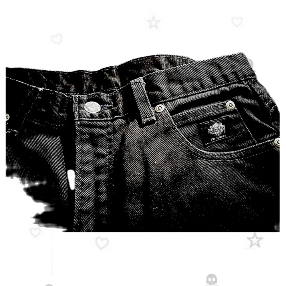 Harley-Davidson Black Denim Jeans Men’s 30 Bootcut Moto Biker Style Y2K Gothic - Picture 5 of 8